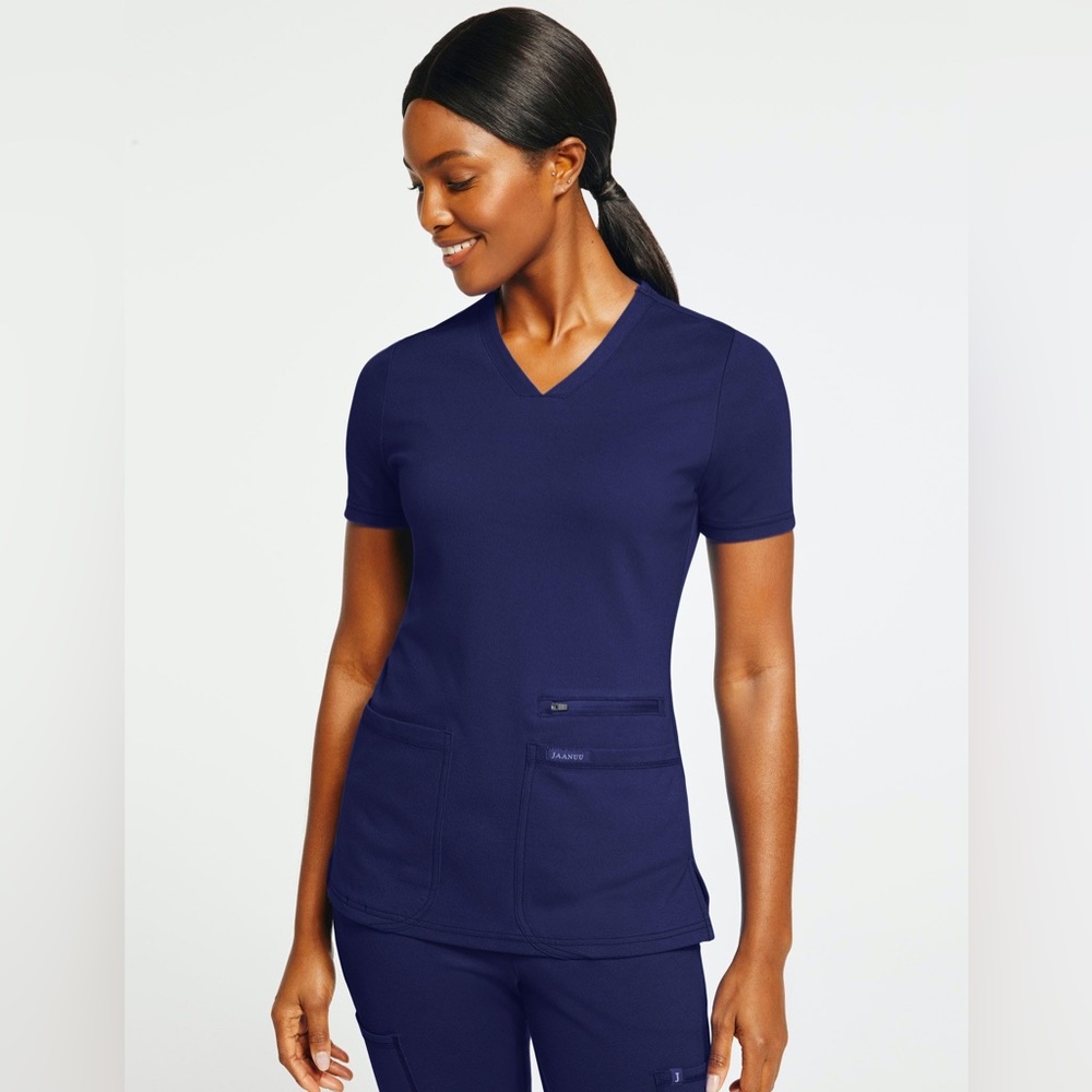 Women’s Jaanuu 4 Pocket V Neck Scrub Top Navy Blue